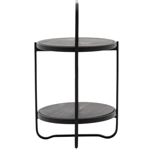 Industrial Black Metal And Black Wood 2 Tier Round Side Table End Table