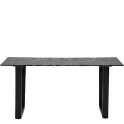 Industrial Black Metal And Marble Effect Black Glass 6 Seater Dining Table 160cm