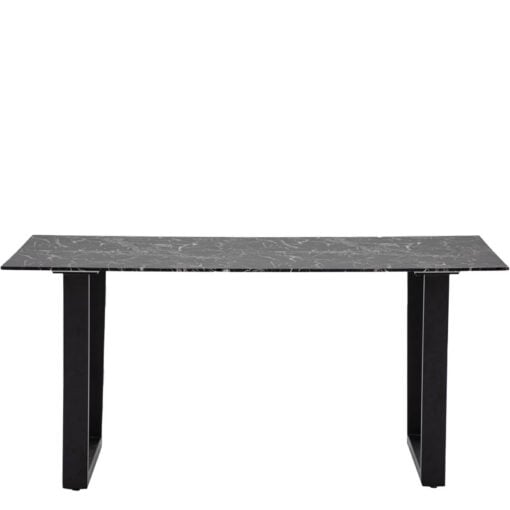 Industrial Black Metal And Marble Effect Black Glass 6 Seater Dining Table 160cm