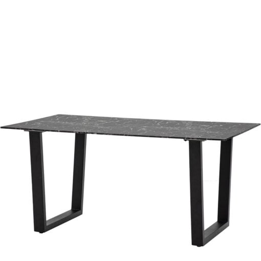 Industrial Black Metal And Marble Effect Black Glass 6 Seater Dining Table 160cm