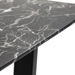 Industrial Black Metal And Marble Effect Black Glass 6 Seater Dining Table 160cm