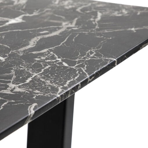 Industrial Black Metal And Marble Effect Black Glass 6 Seater Dining Table 160cm