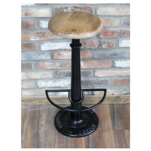 Industrial Black Metal And Solid Acacia Wood Bar Stool 74cm