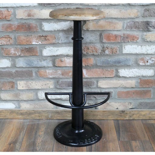 Industrial Black Metal And Solid Acacia Wood Bar Stool 74cm