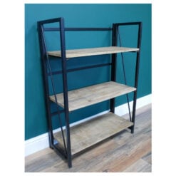 Industrial Black Metal And Solid Mango Wood 3 Tier Small Open Shelving Unit 98cm