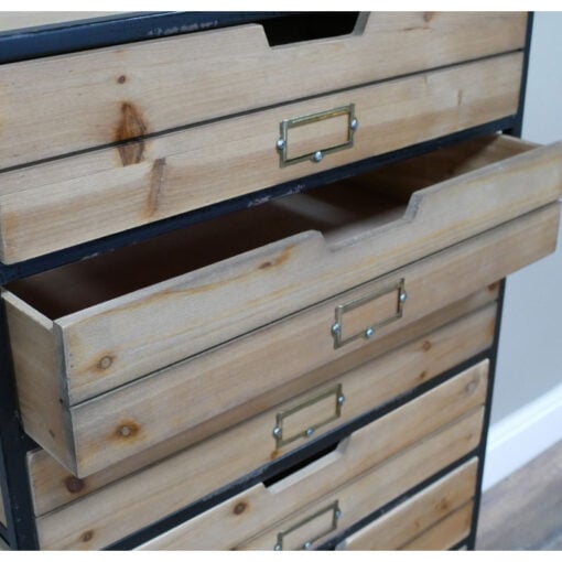 Industrial Black Metal And Solid Wood 7 Crate Drawer Tall Cabinet 105cm