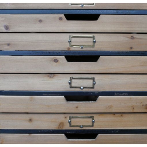Industrial Black Metal And Solid Wood 7 Crate Drawer Tall Cabinet 105cm