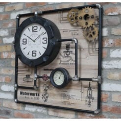 Industrial Black Metal And Wood Large Pipe Wall Clock 79cm