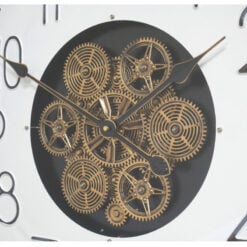 Industrial Black Metal And Wood Large Wall Clock With Visible Moving Gears 87cm