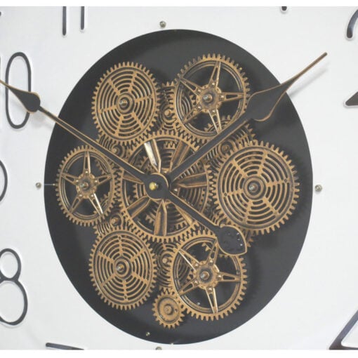 Industrial Black Metal And Wood Large Wall Clock With Visible Moving Gears 87cm