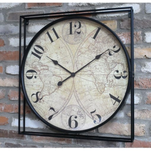 Industrial Black Metal World Map Large Wall Clock 65cm