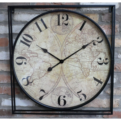 Industrial Black Metal World Map Large Wall Clock 65cm
