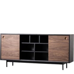 Industrial Black Stained Oak Wood And Walnut Veneer Large 2 Door Sideboard 160cm