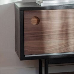 Industrial Black Stained Oak Wood And Walnut Veneer Large 2 Door TV Stand 140cm