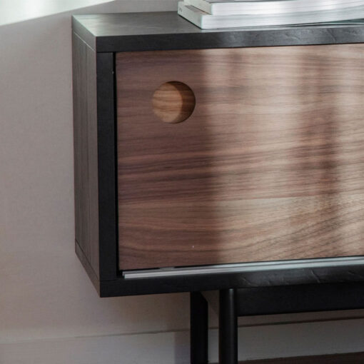 Industrial Black Stained Oak Wood And Walnut Veneer Large 2 Door TV Stand 140cm