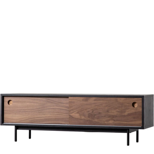 Industrial Black Stained Oak Wood And Walnut Veneer Large 2 Door TV Stand 140cm