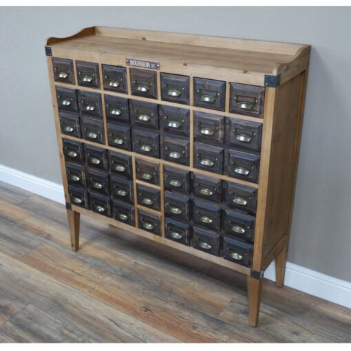 Industrial Boho Black Metal And Solid Wood Multi Drawer Apothecary Cabinet Sideboard