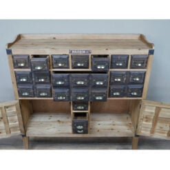 Industrial Boho Black Metal And Solid Wood Multi Drawer Apothecary Cabinet Sideboard