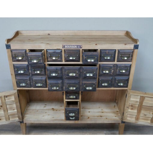 Industrial Boho Black Metal And Solid Wood Multi Drawer Apothecary Cabinet Sideboard