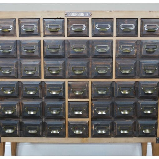 Industrial Boho Black Metal And Solid Wood Multi Drawer Apothecary Cabinet Sideboard