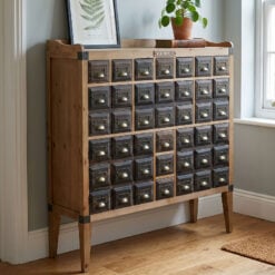 Industrial Boho Black Metal And Solid Wood Multi Drawer Apothecary Cabinet Sideboard