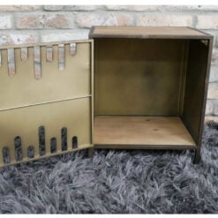 Industrial Bronze Iron Metal And Solid Fir Wood 1 Door Bedside Cabinet Side Table