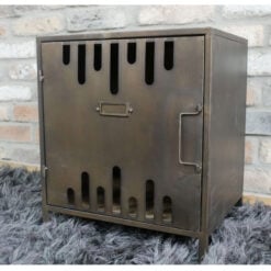 Industrial Bronze Iron Metal And Solid Fir Wood 1 Door Bedside Cabinet Side Table