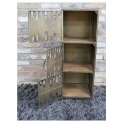 Industrial Bronze Iron Metal And Solid Fir Wood 3 Door Tall Cabinet