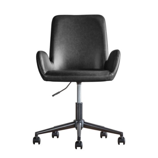 Industrial Charcoal Grey PU Faux Leather And Black Metal Swivel Office Desk Chair