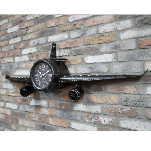 Industrial Distressed Black Metal Large Aeroplane Wall Clock 145cm