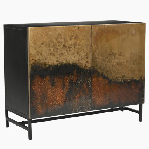Industrial Galaxy Finish Black And Gold Metal 2 Door Sideboard Cabinet 104cm