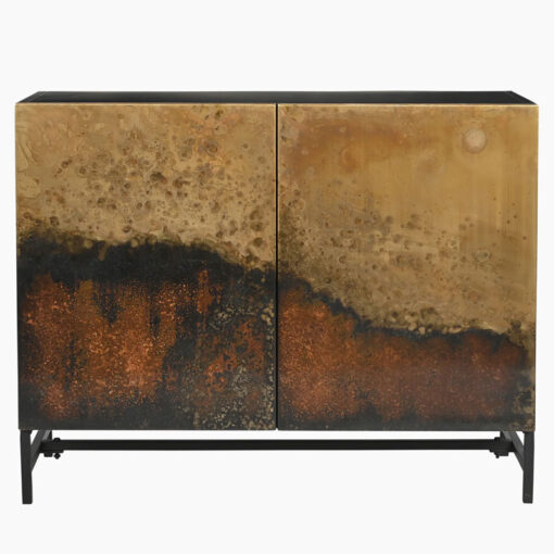 Industrial Galaxy Finish Black And Gold Metal 2 Door Sideboard Cabinet 104cm