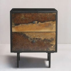 Industrial Galaxy Finish Black And Gold Metal 2 Drawer Bedside Cabinet Table