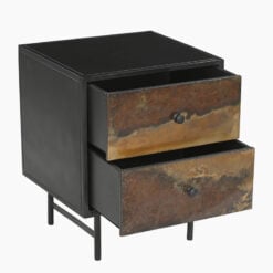 Industrial Galaxy Finish Black And Gold Metal 2 Drawer Bedside Cabinet Table
