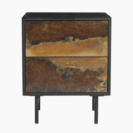 Industrial Galaxy Finish Black And Gold Metal 2 Drawer Bedside Cabinet Table