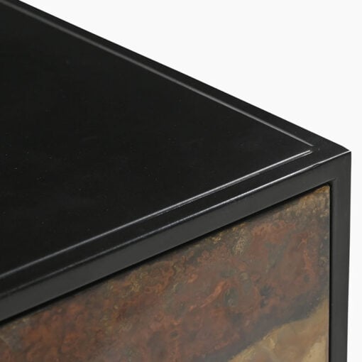 Industrial Galaxy Finish Black And Gold Metal 2 Drawer Bedside Cabinet Table