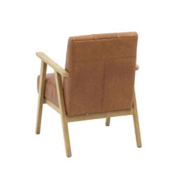 Industrial Genuine Antique Tan Brown Leather And Solid Ash Wood Buttoned Back Armchair