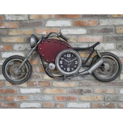 Industrial Grey And Red Metal Extra Large Motorbike Wall Clock 120cm