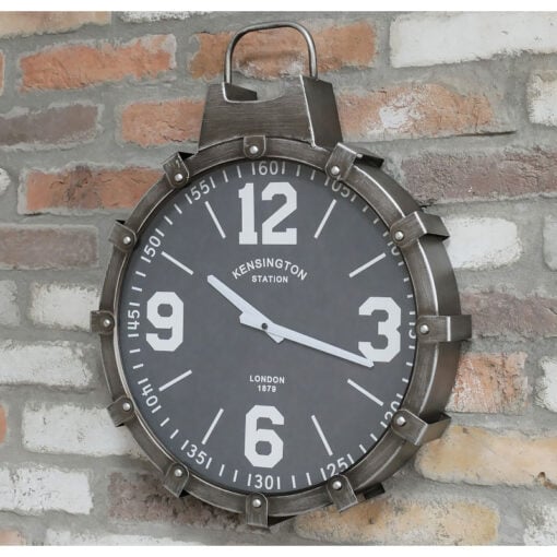 Industrial Grey Metal Wall Clock 55cm
