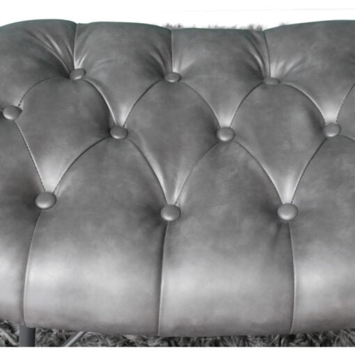 Industrial Grey PU Faux Leather And Metal Lazy Accent Armchair With Footstool