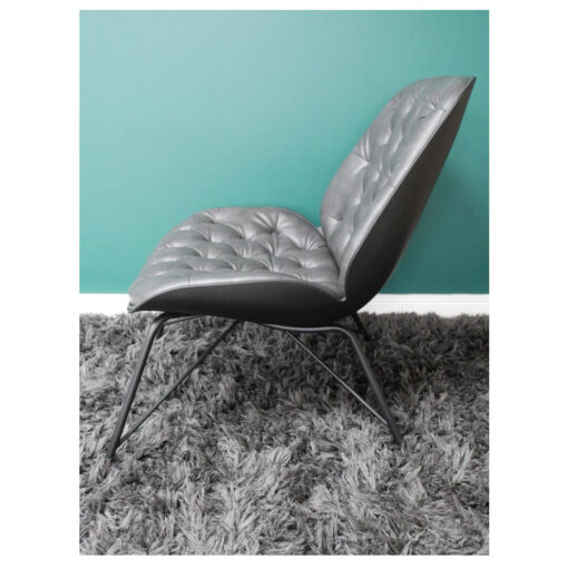 Industrial Grey PU Faux Leather And Metal Lazy Accent Armchair With Footstool