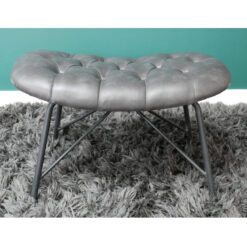 Industrial Grey PU Faux Leather And Metal Lazy Accent Armchair With Footstool