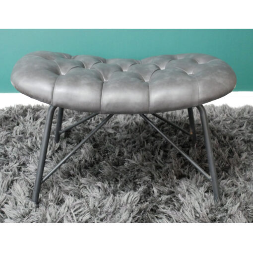 Industrial Grey PU Faux Leather And Metal Lazy Accent Armchair With Footstool