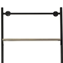Industrial Light Oak Wood Veneer And Black Metal Ladder Style Open Shelving Display Unit 175cm