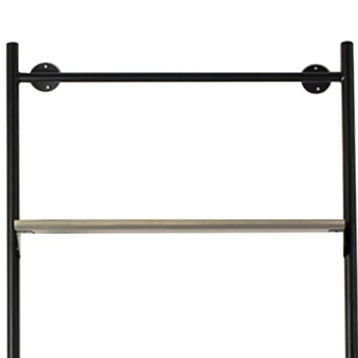 Industrial Light Oak Wood Veneer And Black Metal Ladder Style Open Shelving Display Unit 175cm