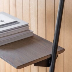 Industrial Light Oak Wood Veneer And Black Metal Ladder Style Open Shelving Display Unit 175cm
