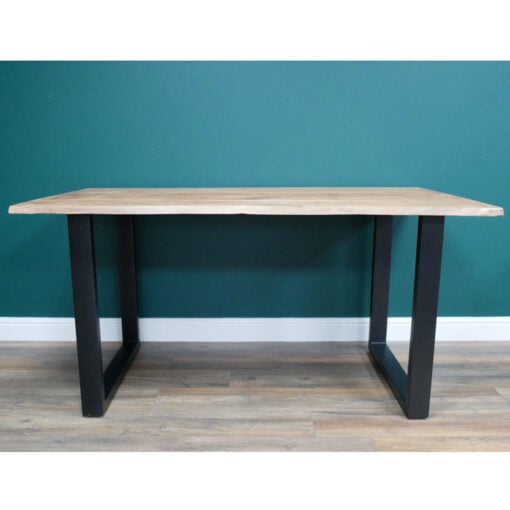 Industrial Live Edge 6 Seater Solid Light Acacia Wood And Black Metal Dining Table 180cm