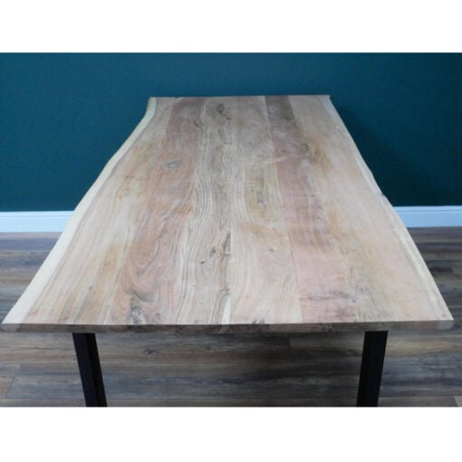 Industrial Live Edge 6 Seater Solid Light Acacia Wood And Black Metal Dining Table 180cm