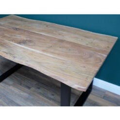 Industrial Live Edge 6 Seater Solid Light Acacia Wood And Black Metal Dining Table 180cm