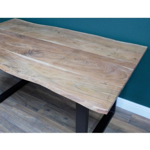 Industrial Live Edge 6 Seater Solid Light Acacia Wood And Black Metal Dining Table 180cm